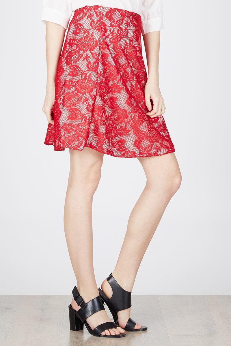 TE Midi Lace Skirt Red