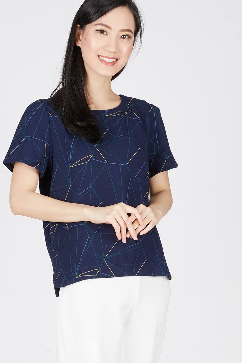 Francois Trier Printed Top in Navy