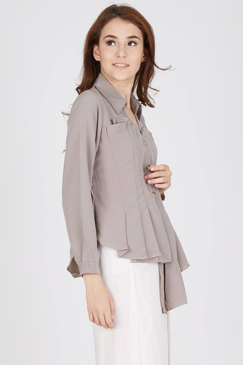 Elana Grey Pleated Top