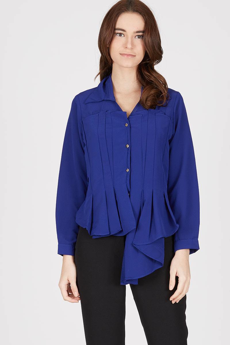 Elana Blue Pleated Top