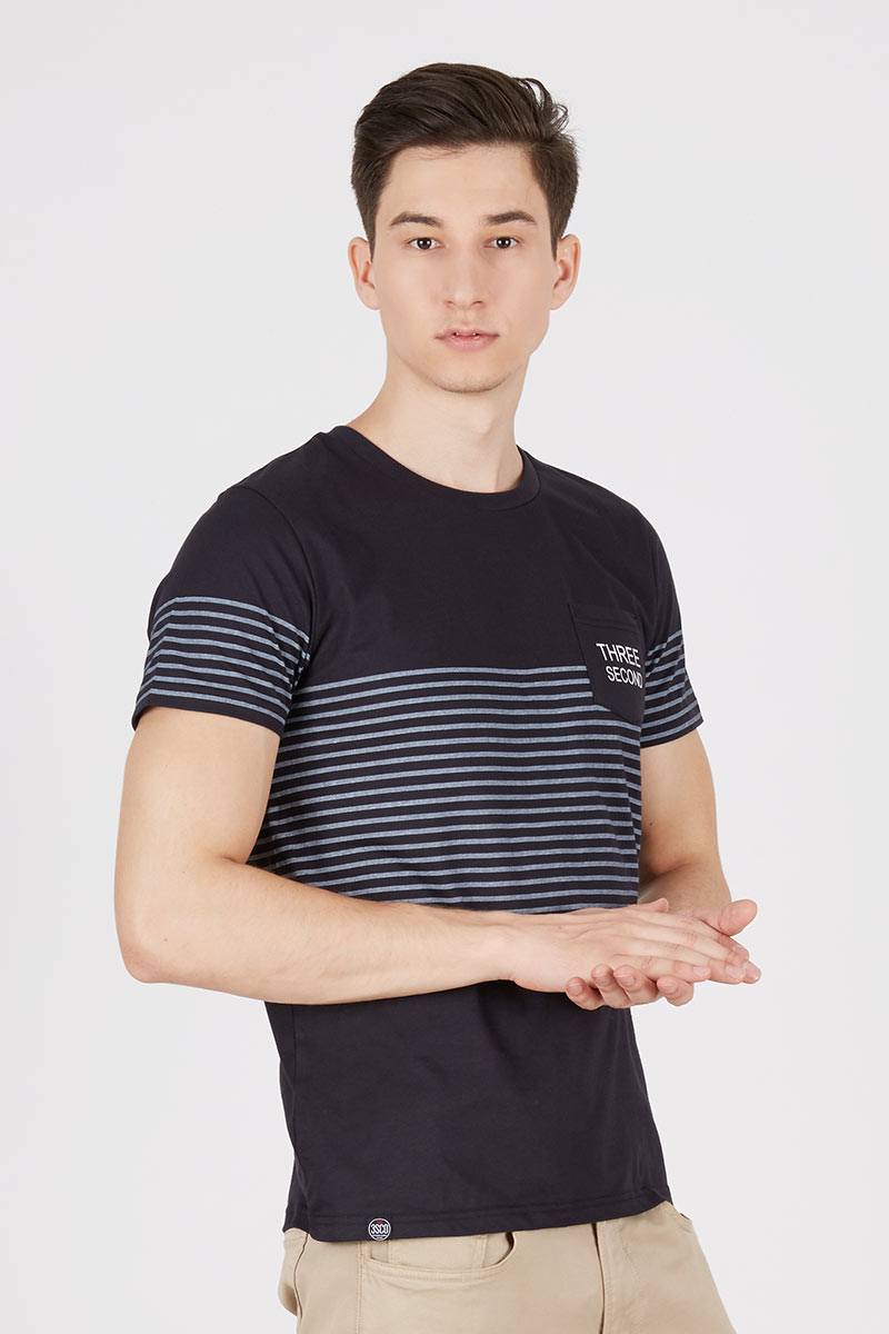 Pocket side striped basic tee 133091612