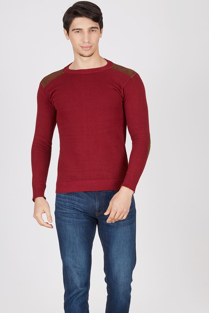 Men Sweater Elbow Pad Maroon