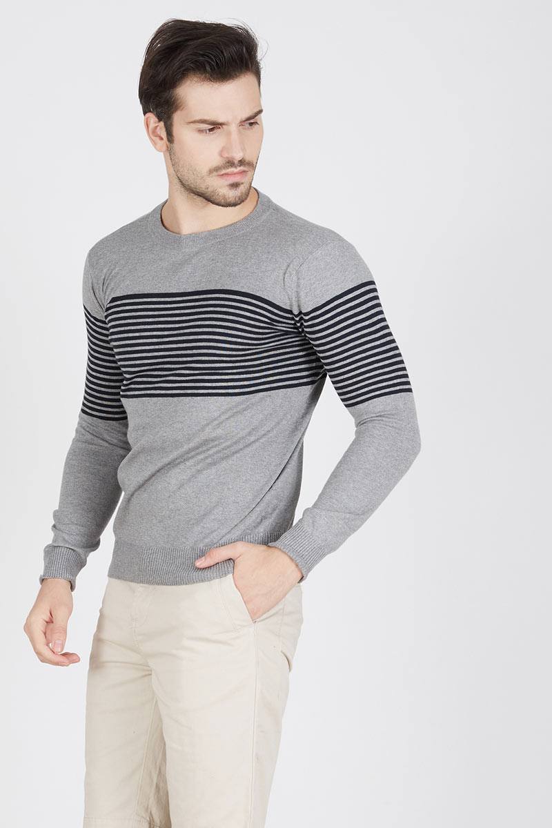 Men Sweater Stripe Light Grey
