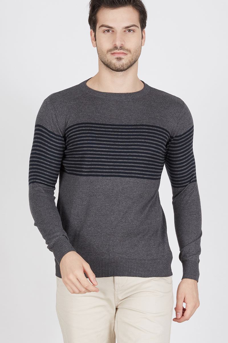 Men Sweater Stripe Dark Grey