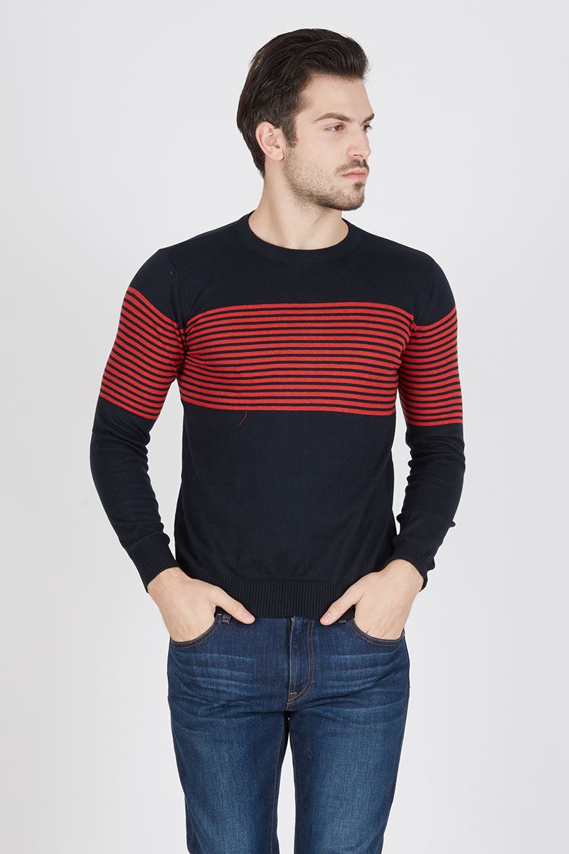 Men Sweater Stripe Black