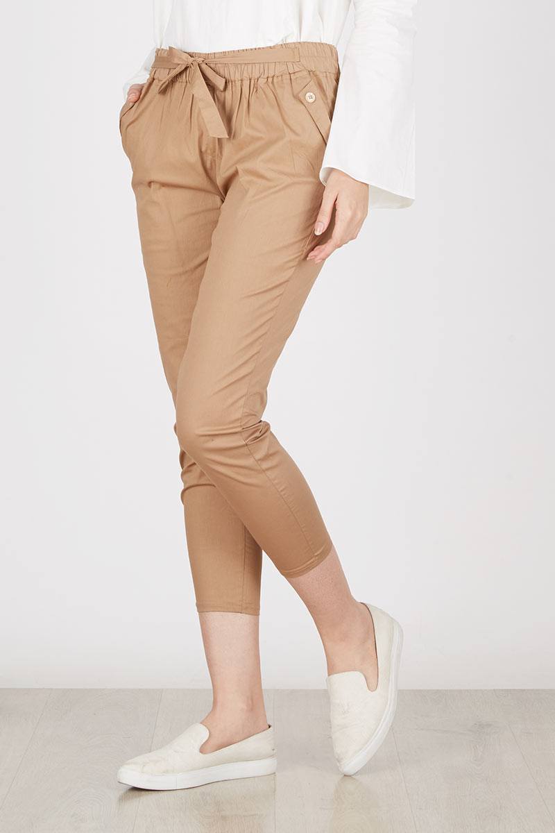 Cotton Plain Pants in Brown