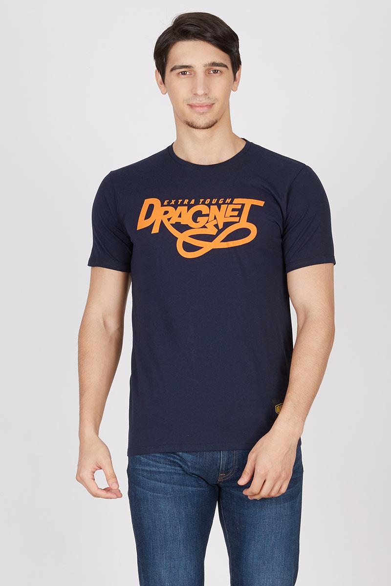 Men Dragnet division Orange logo T-shirt Navy