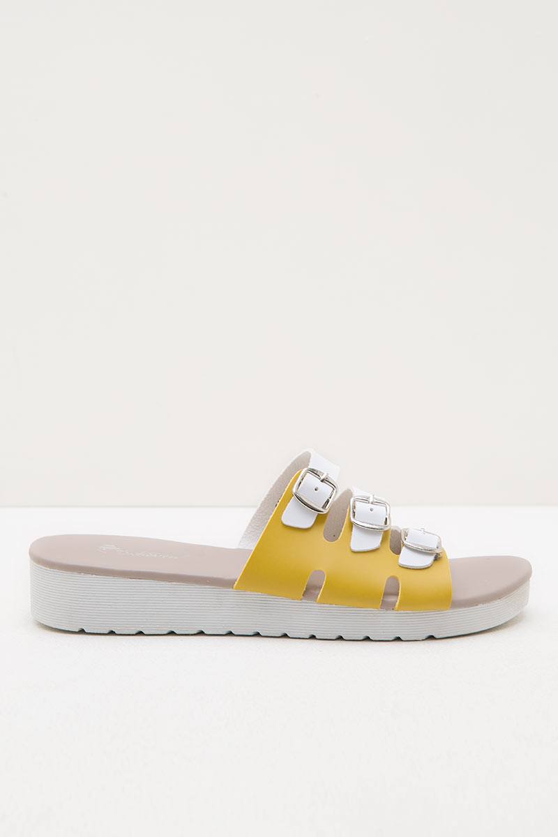 Women Leather 27337 Flip Flops Sandals White Yellow