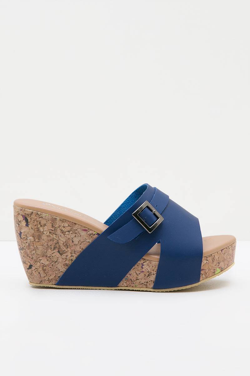 Women Leather 27338 Wedges Heels Sandals Blue