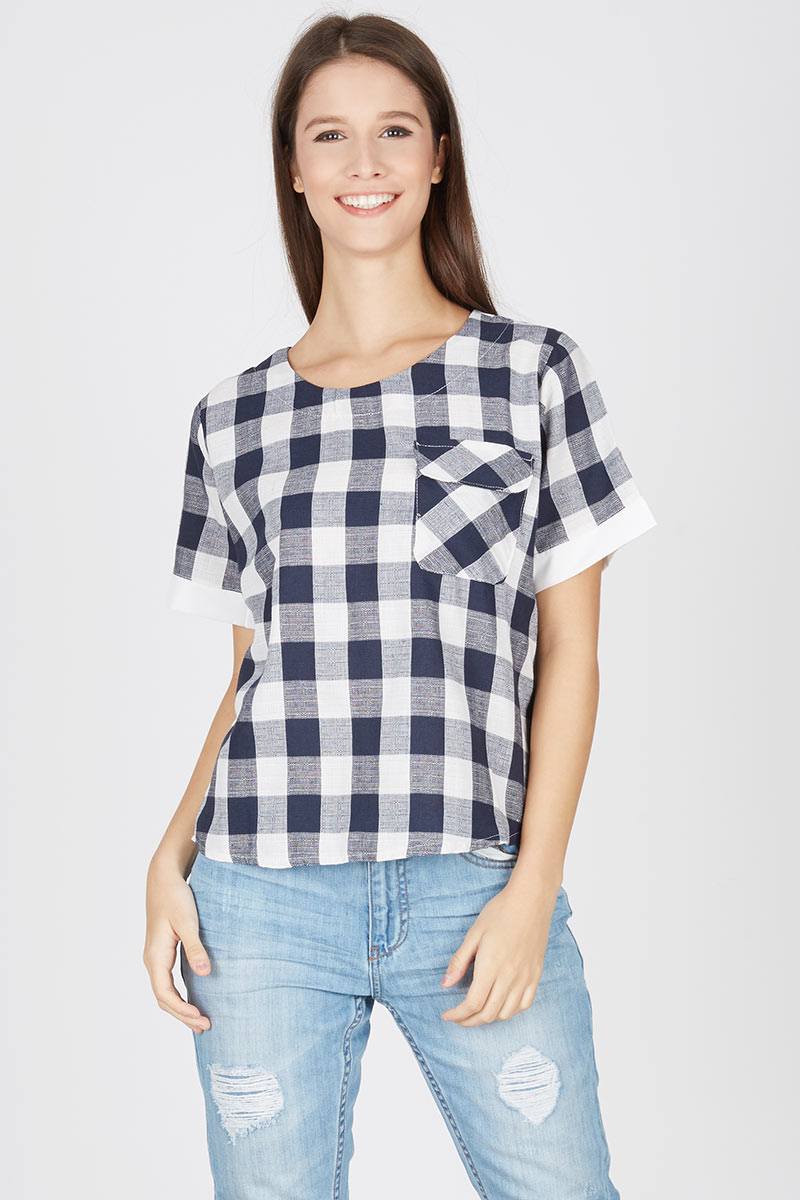 Checkie Blouse in Navy