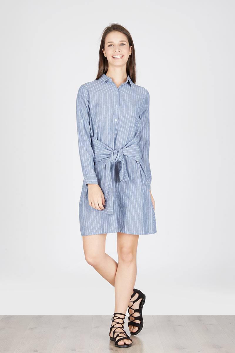 LS Dress Tied Knot In blueish grey