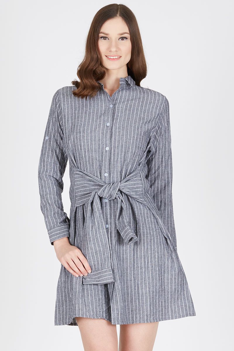 LS Dress Tied Knot In Light Grey