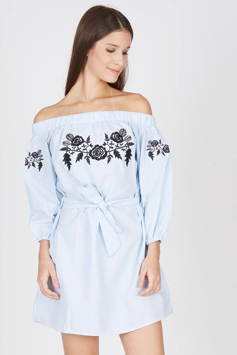 Issabel Embroidery Dress Blue