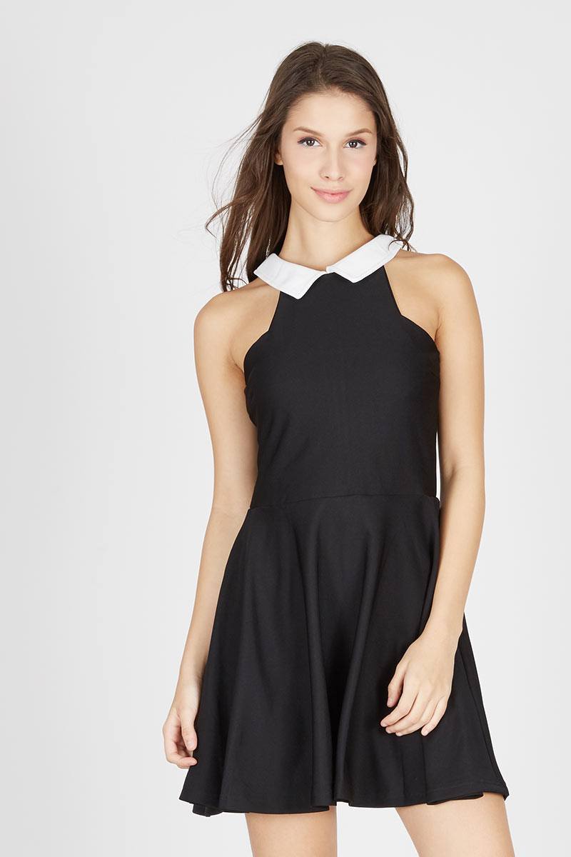 Nana collared skater dress in Black