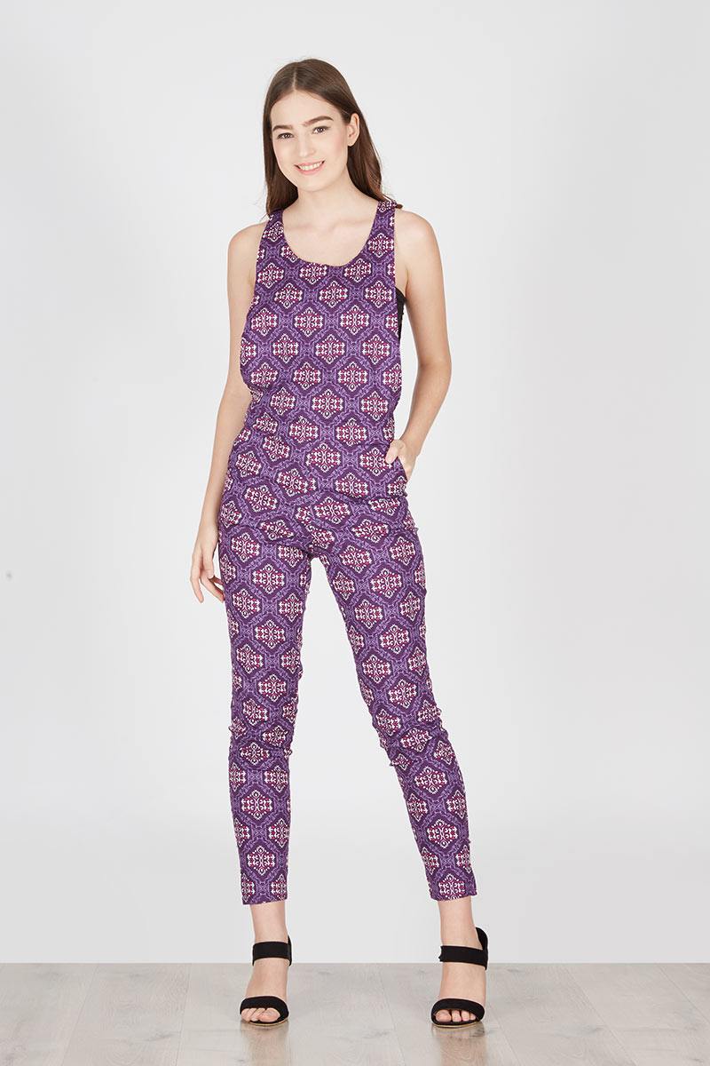 Dotts Batik Stretch Jumsuit Purple