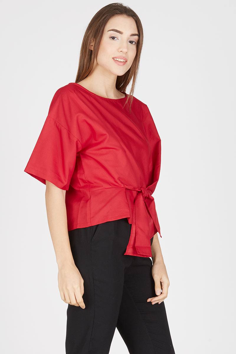 Front Tie Blouse Red