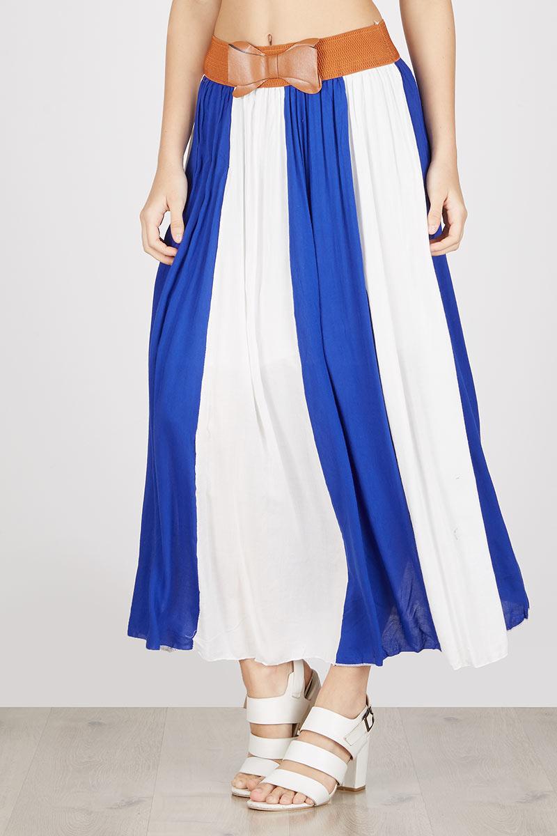 duapola Vertical Stripped A line Long Skirt Blue