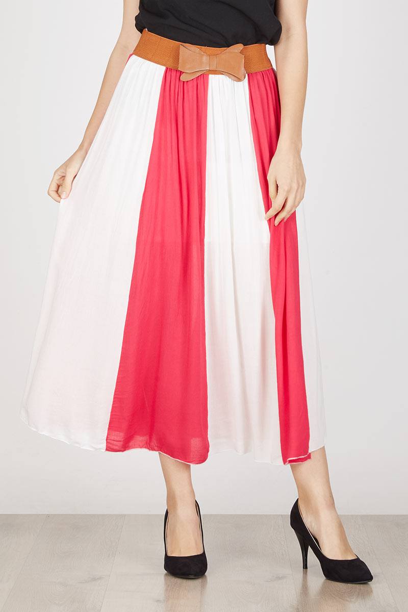 duapola Vertical Stripped A line Long Skirt Pink