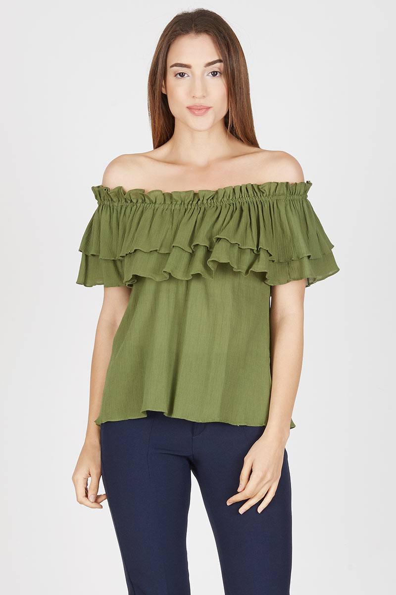 Summer Off Shoulder Olive Green