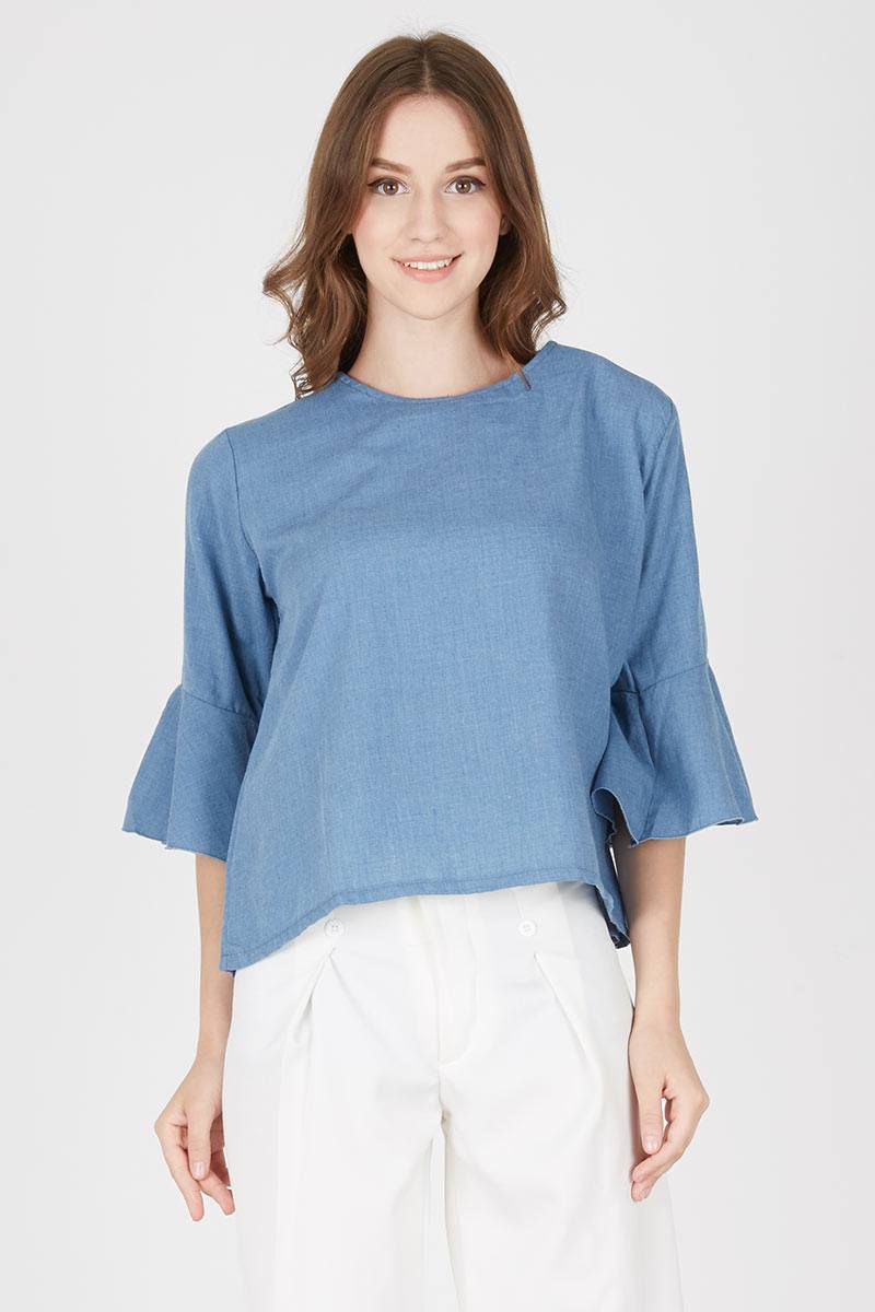 Bethany Bell Sleeve Tops Blue Jeans