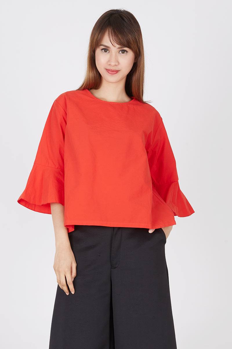 Bethany Bell Sleeve Tops Red