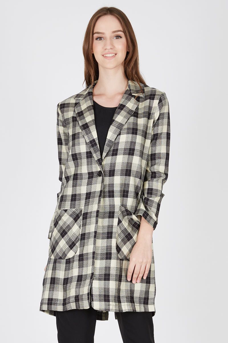 Burairah Poly Flanel Outer In Black and Cream