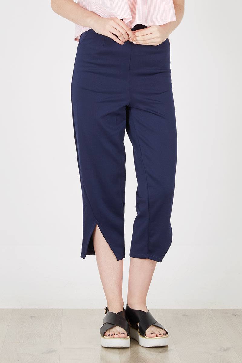 Front Slit Long Pants In Navy