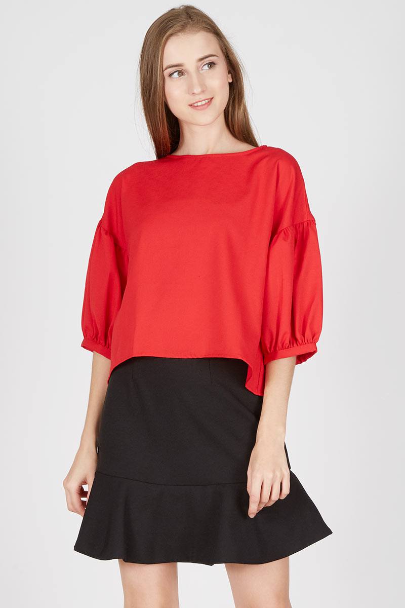Puffed Sleeve Top Red