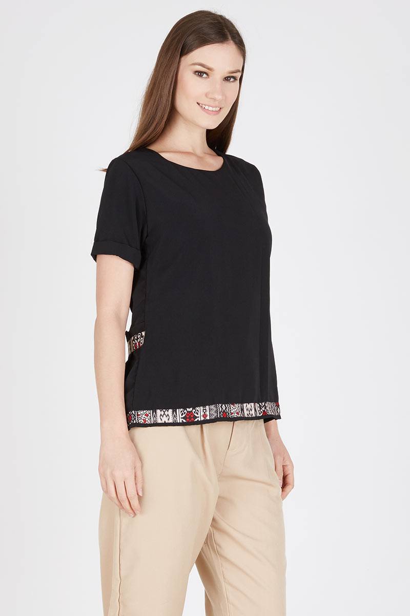 Back Pleated Blouse in Black