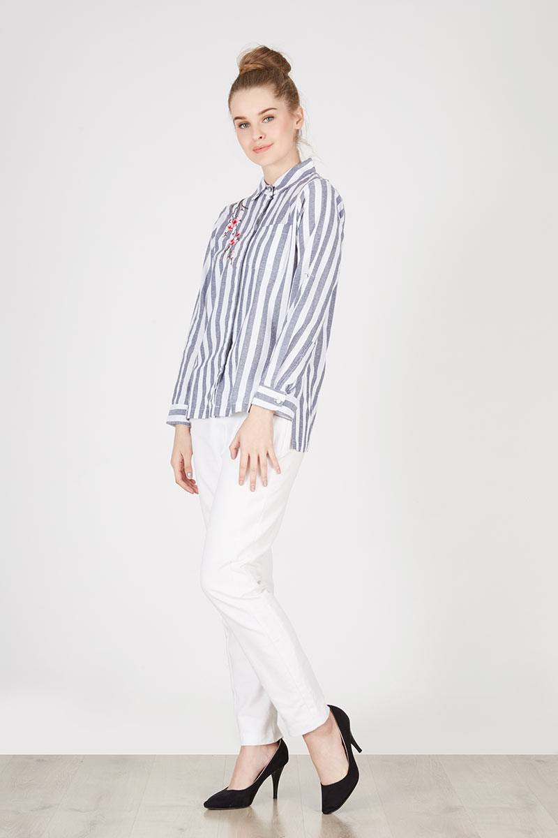 EMBROIDERED TOP STRIPE GREY