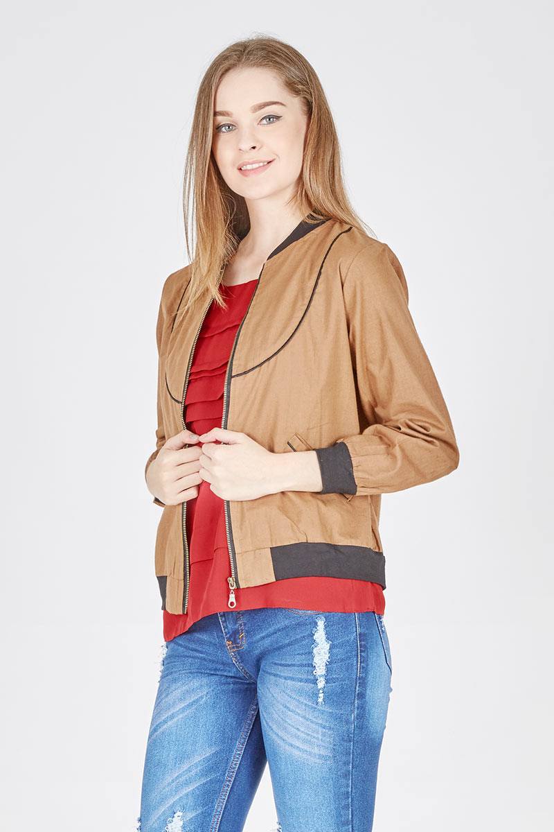 BOMBER JACKET W AMARTA TOP in Brown Red