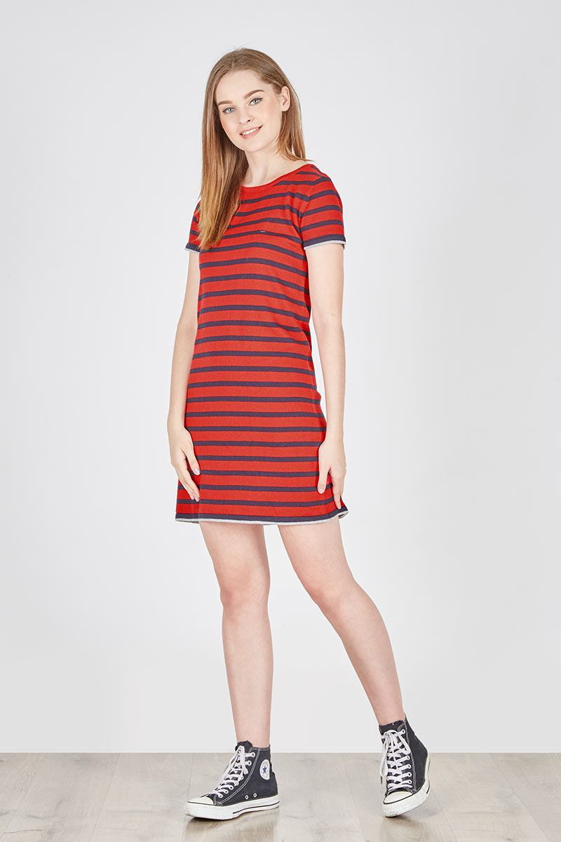 PLAYTIME COTTON DRESS IN NAVY RED