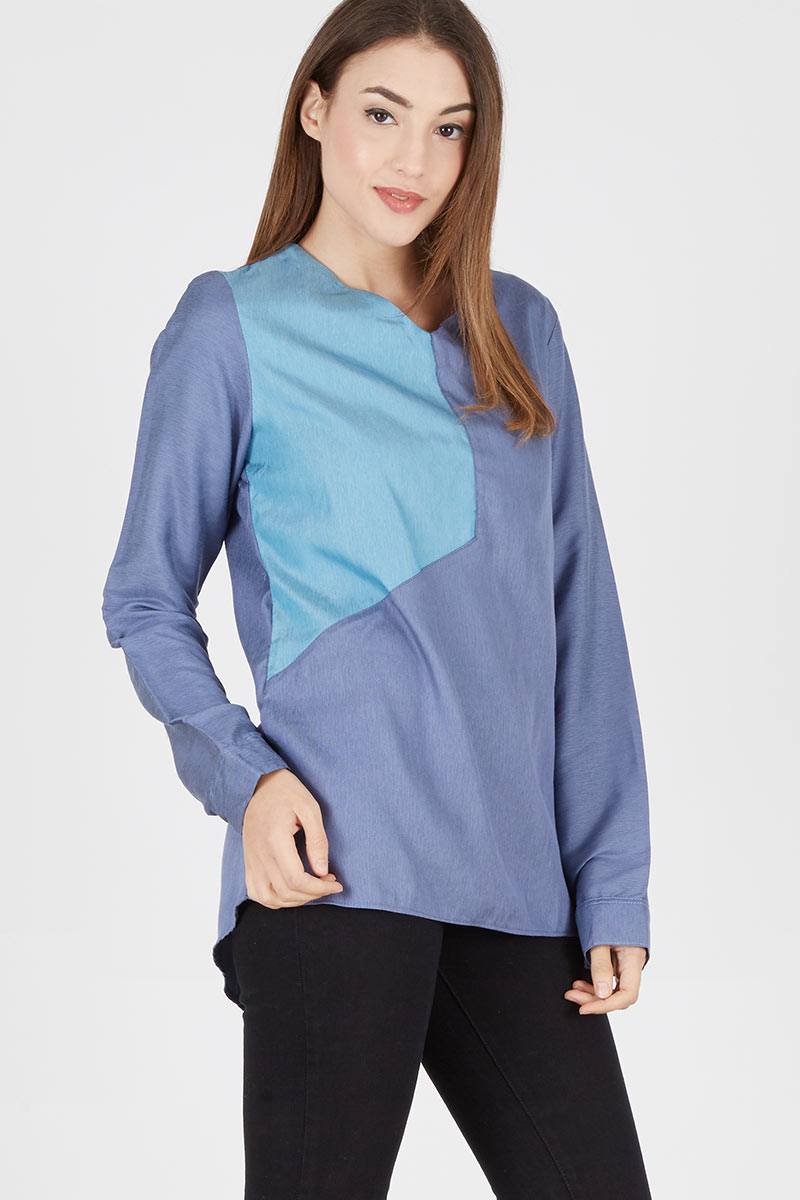 Bayinah Mix Top In Light Blue Blue