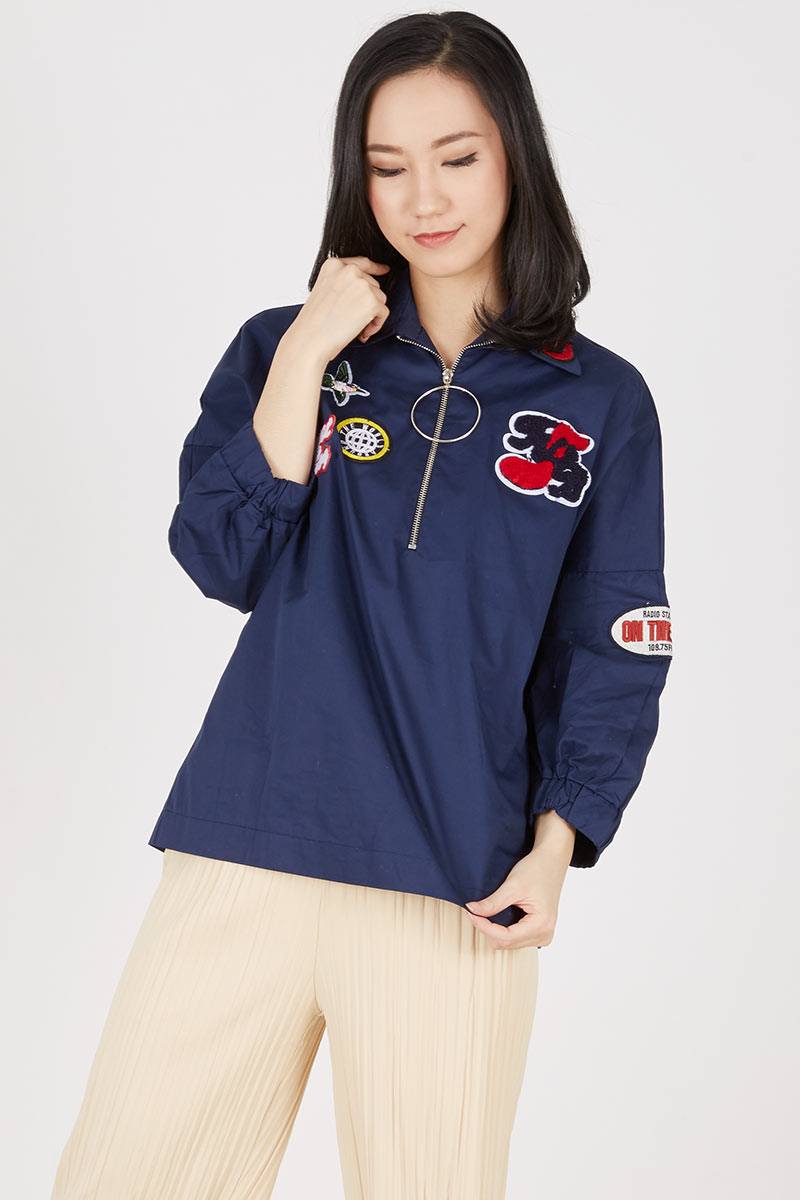 PATCH SHIRT WITH ZIPPER IN NAVY