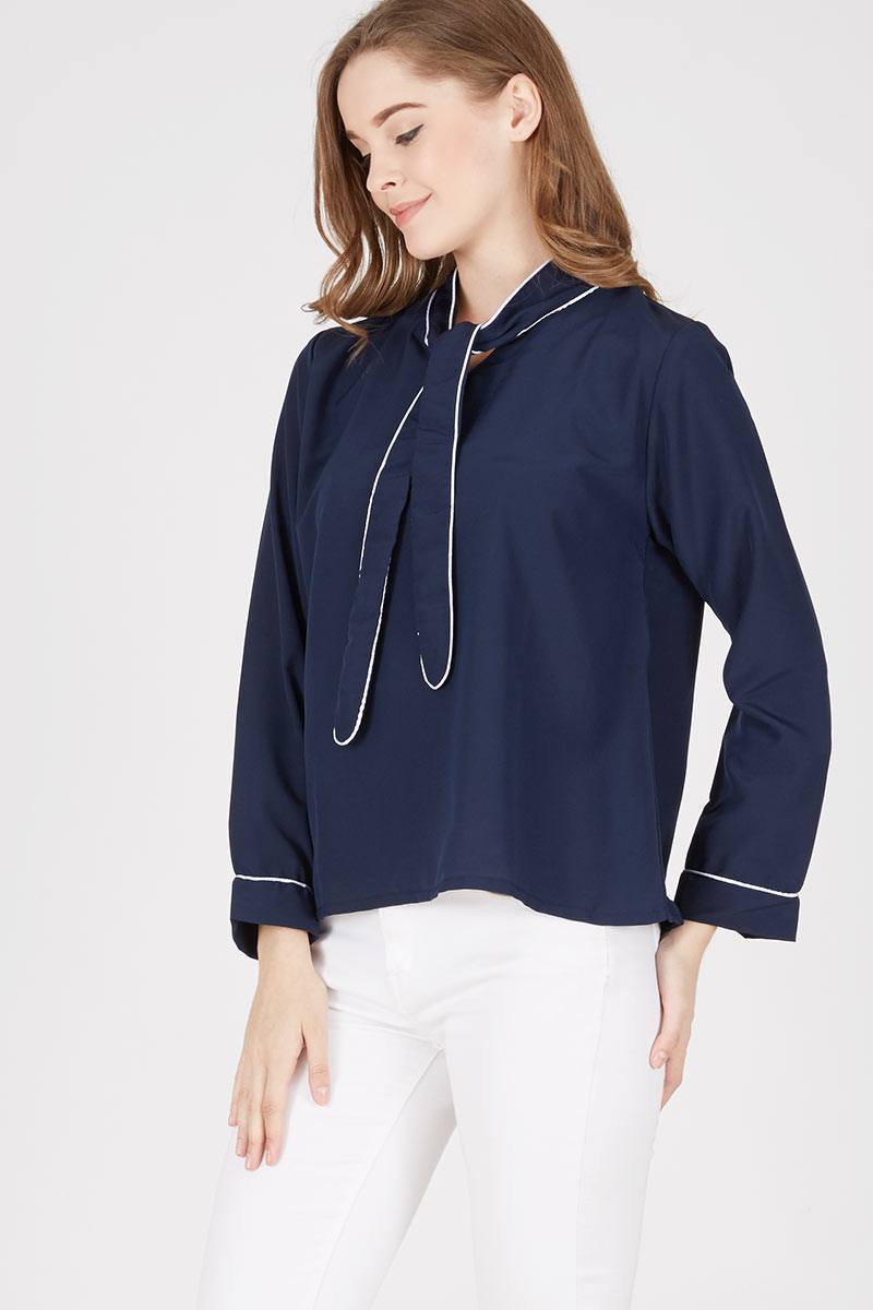 Percy Tied Blouse In Navy
