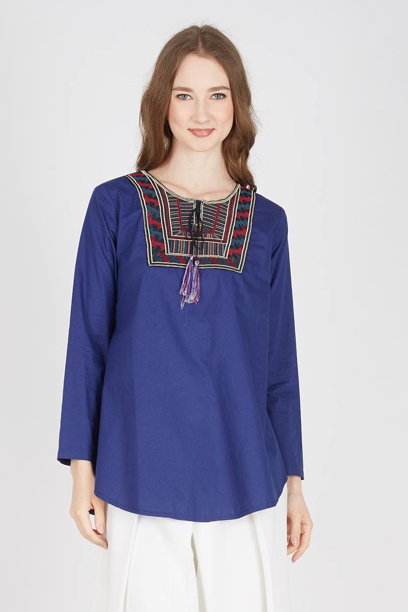 A-Line Blouse with Tribal Neckline