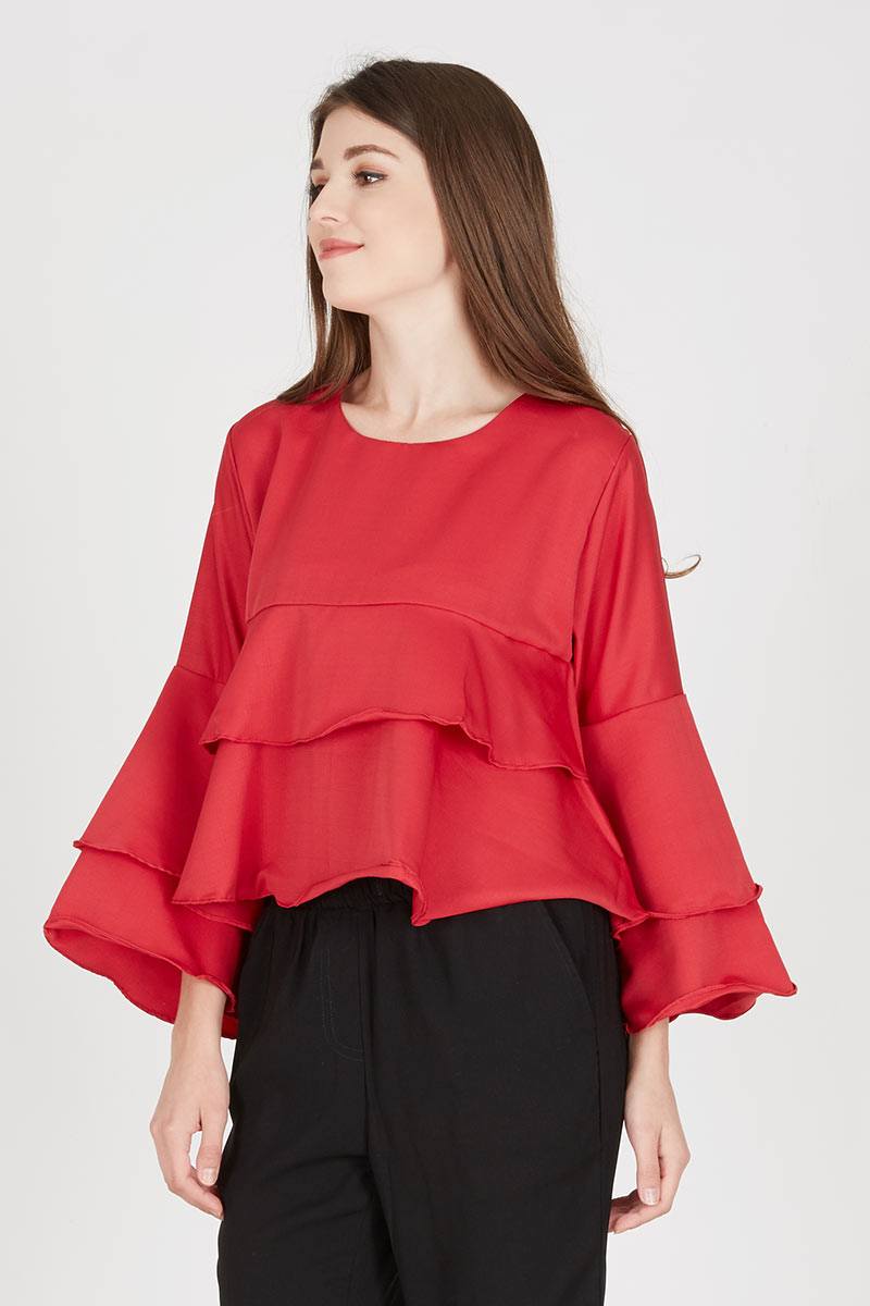 Bell Ruffle Blouse in Red