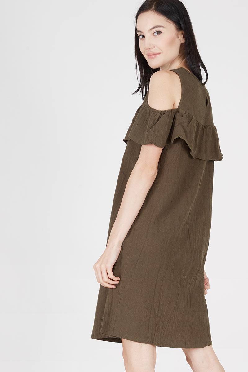 COLD SHOULDER DRESS in Army