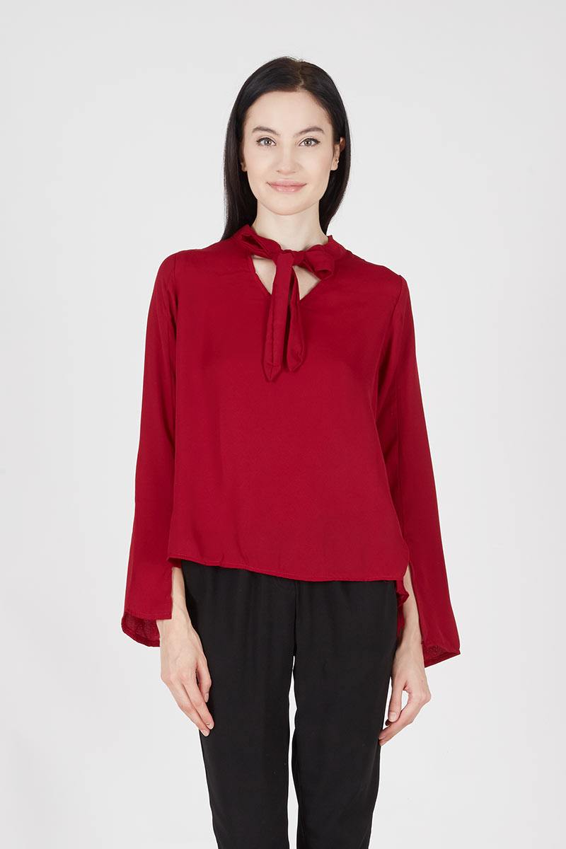 SELF TIE OFFICE BLOUSE In red
