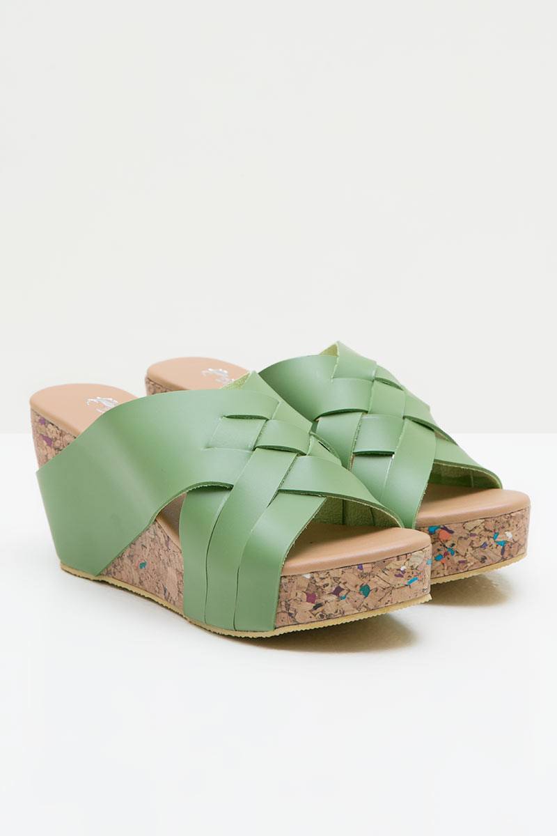 Women Leather 27340 Wedges Sandals Green
