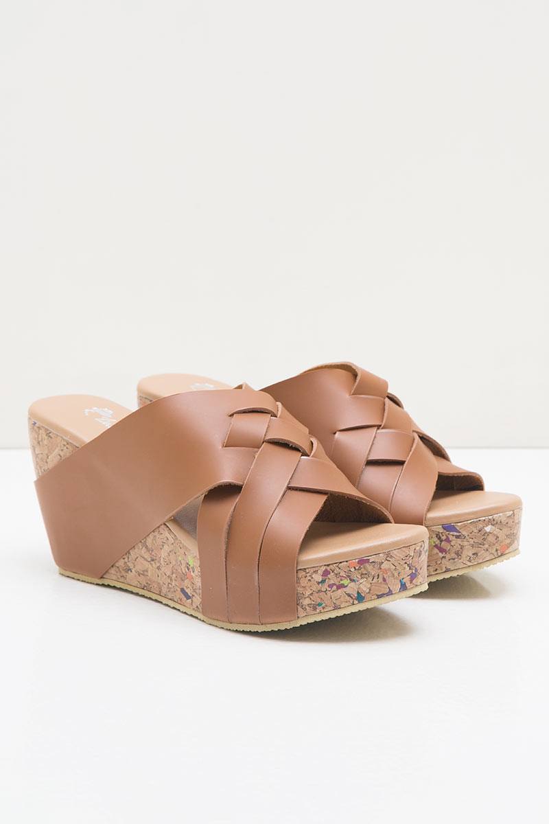 Women Leather 27340 Wedges Sandals Brown