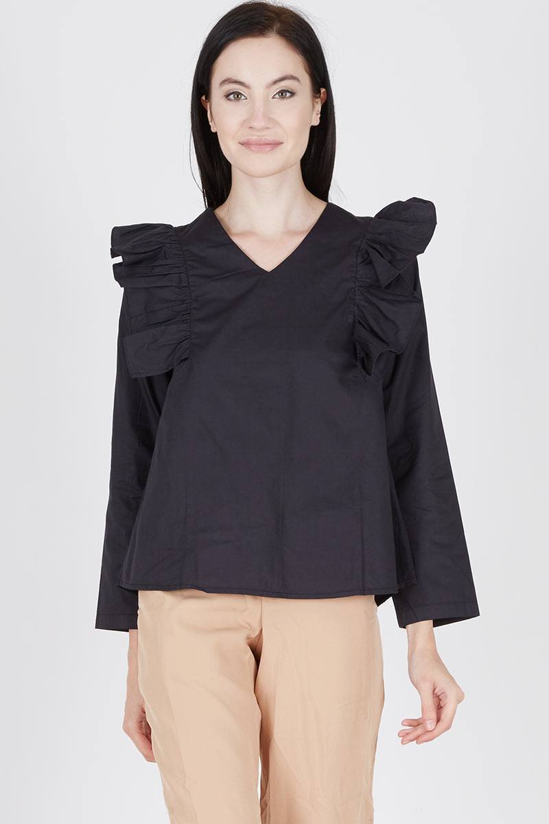 Quenzy Ruffle Blouse In Black