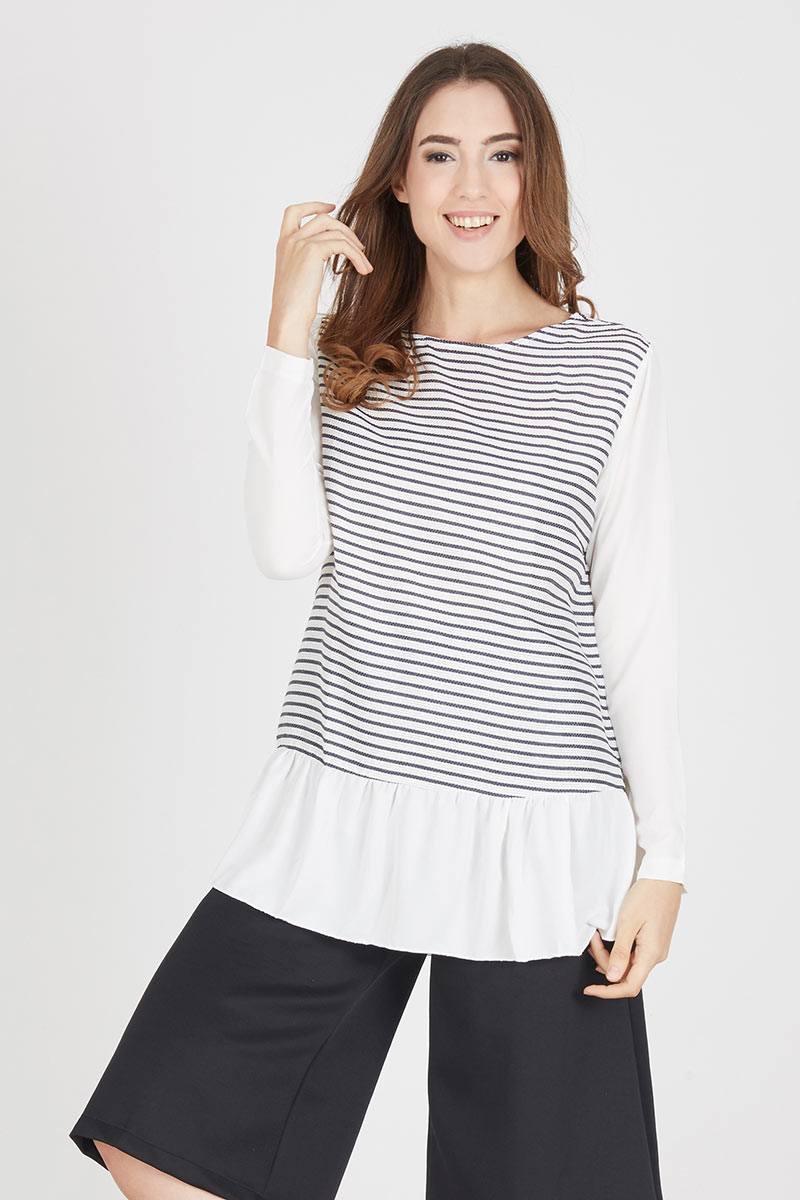 cozy stripe long sleeve blouse