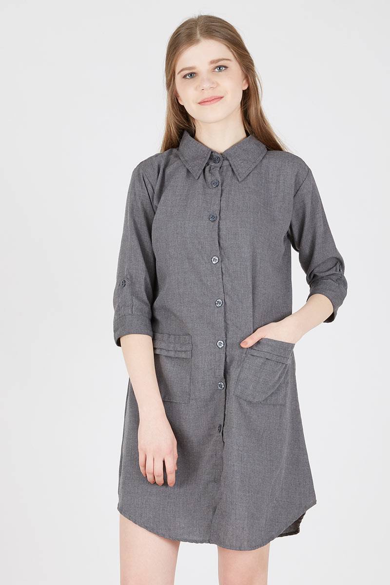 Riekho Button Dress Gray