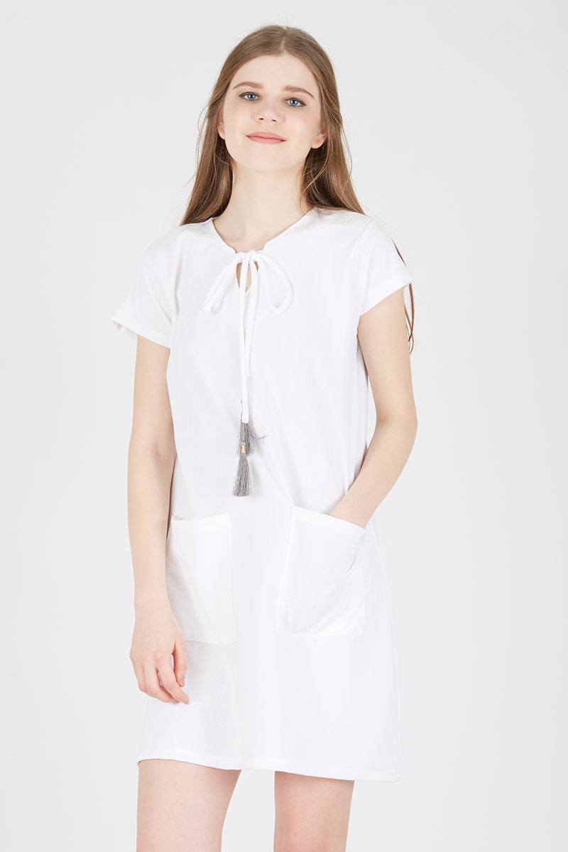 Mieko Tassel Pocket Dress White