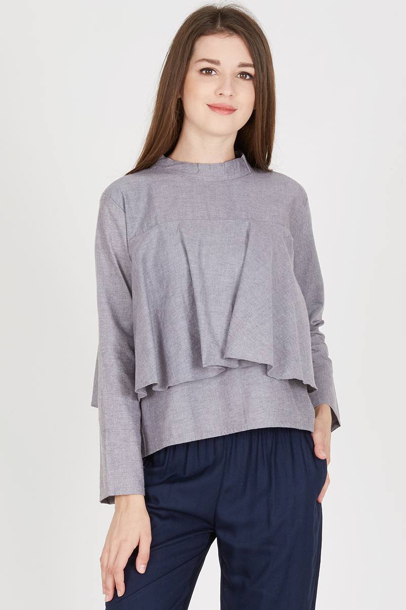 Raquelle Layered Blouse In Grey