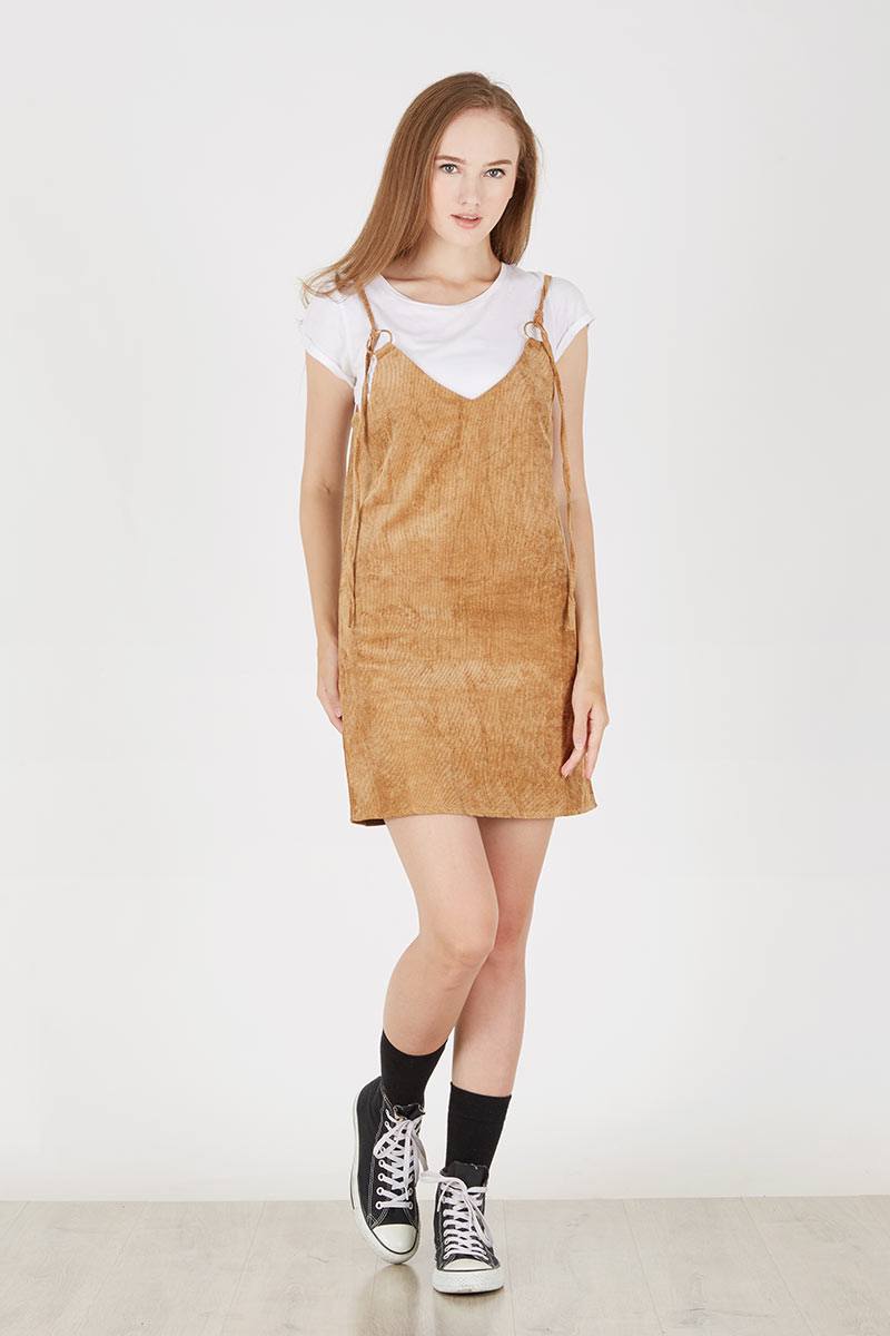 O-Ring Skirt Overall in Brown