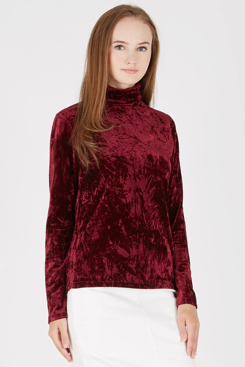 Suede Turtle Neck Blouse in Maroon