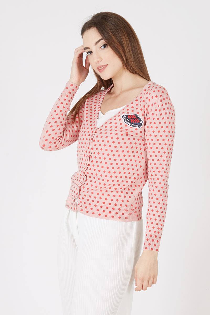 CATCH SHOES POLCADOT COTTON CARDIGAN IN PINK