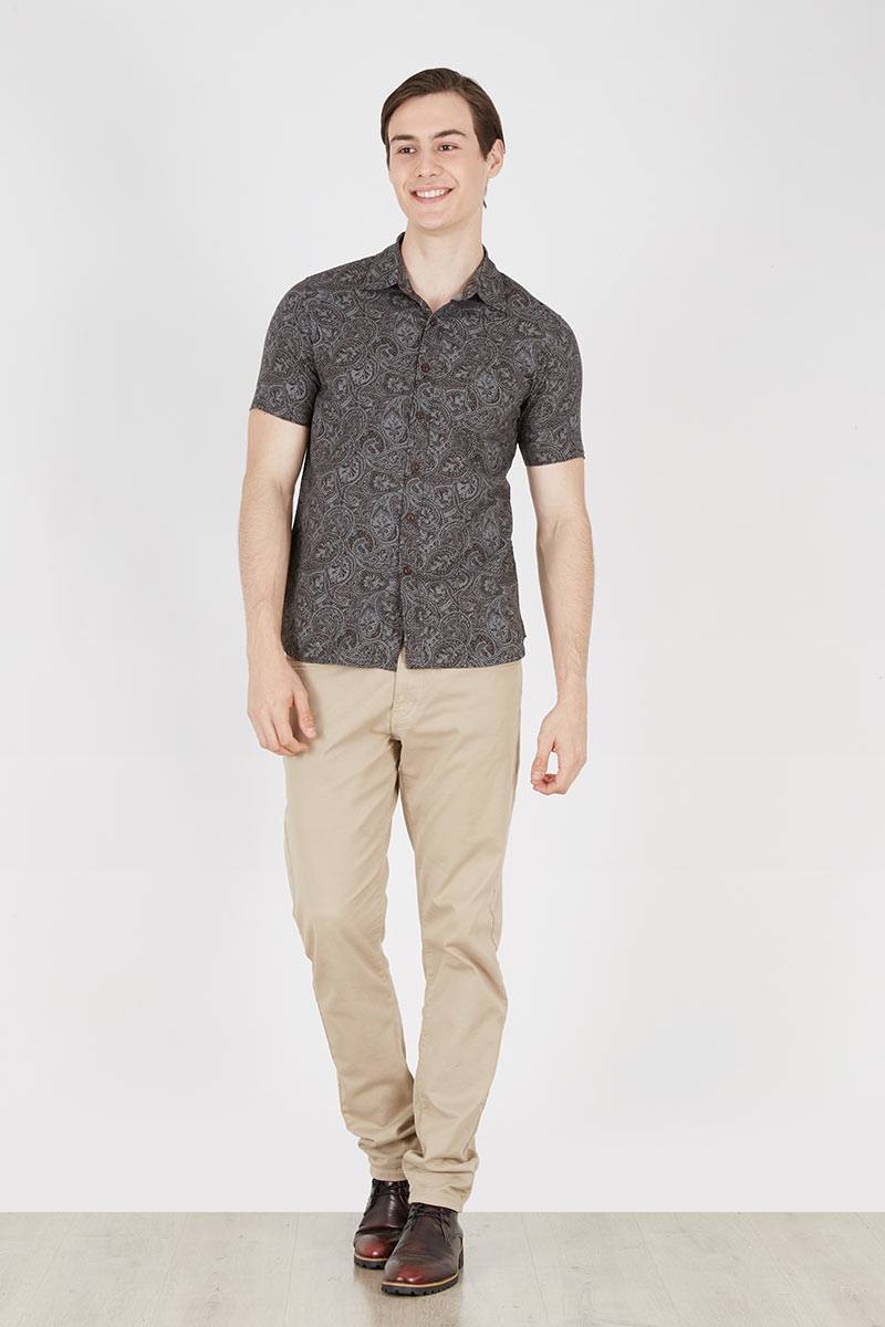 Mens short sleeve print batik shirt maroon 163